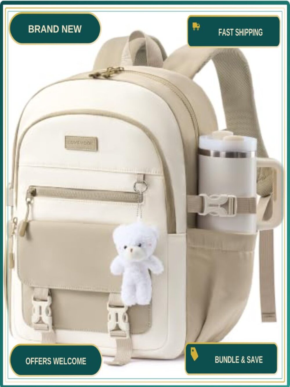 School Backpack for Teen Girls, Cute Student Bookbag Fits 15.6 Inch Laptop,